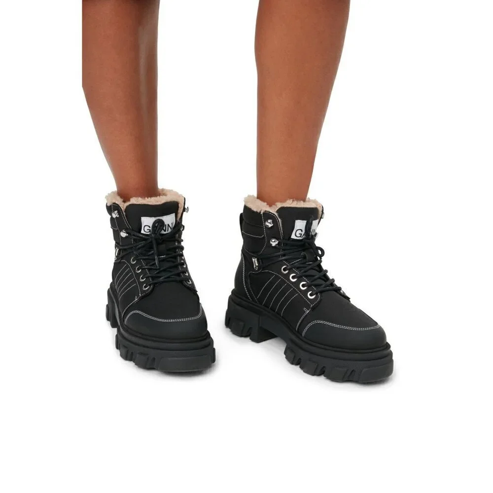 GANNI Lace Up Hiking Boots Black Womens Size 36
